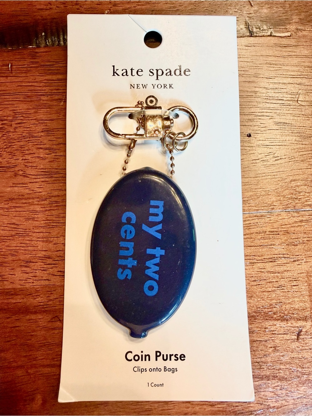 kate spade New York Navy 'my two cents' Coin Purse Key Clip Bag Charm Key Chain